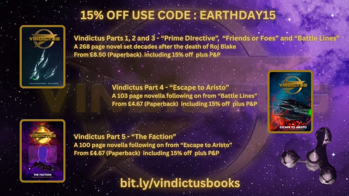 vindictusseries's tweet photo. What happened after the events on Gauda Prime is a question often considered. Vindictus answers this. 
We now have 5 parts of the story spread over 3 books ) and these are available with 15% off until end of the day 24th April.  
https://t.co/hHTUkp5gKb https://t.co/WfgD1Sg4Tv