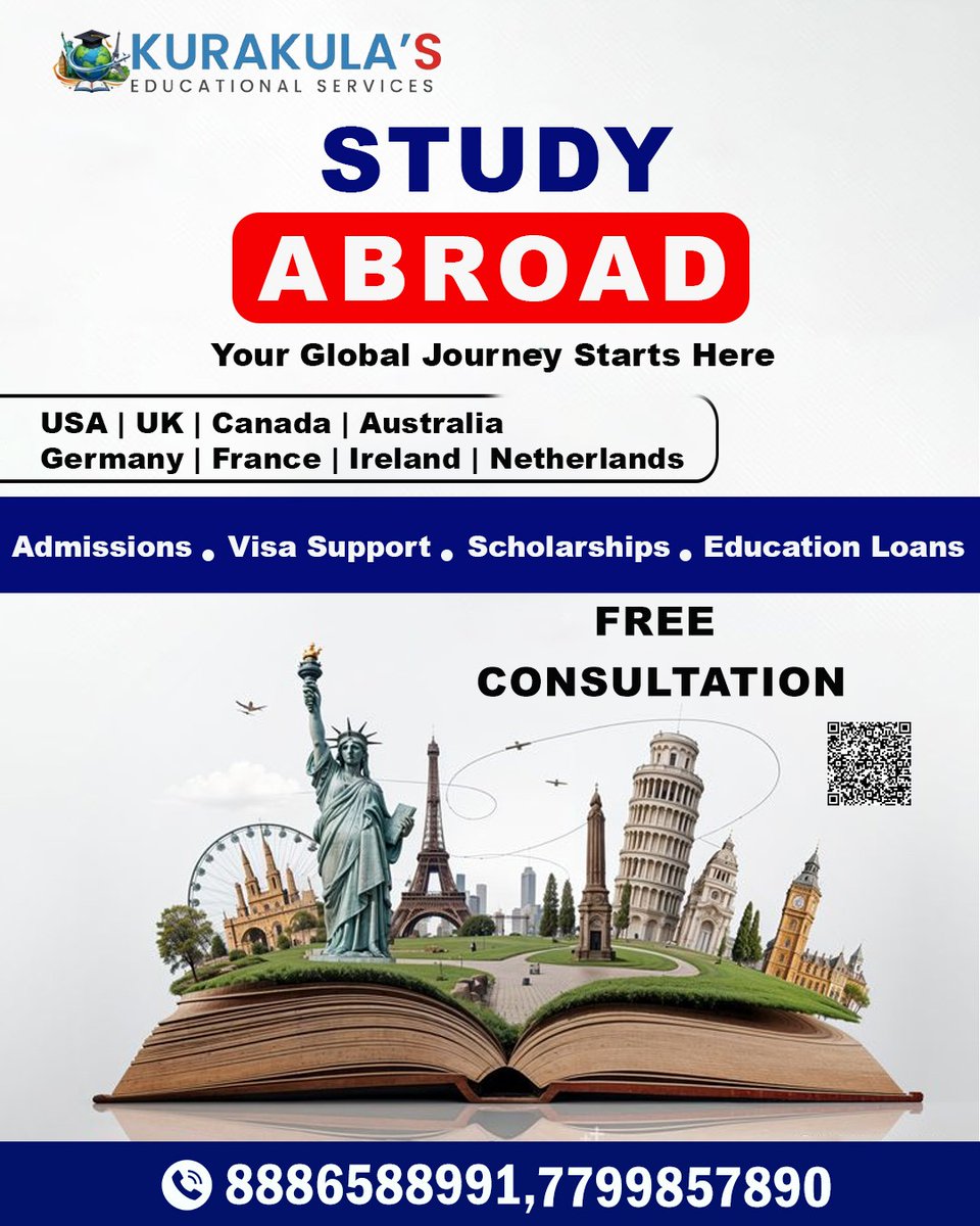 KEduserv's tweet image. Study Abroad &amp;amp; Shape Your Global Future

Explore top universities, gain global exposure, and build a successful international career. From applications to visas, we guide you every step of the way.
Contact us
8886588991

#StudyAbroad #GlobalEducation #StudyOverseas