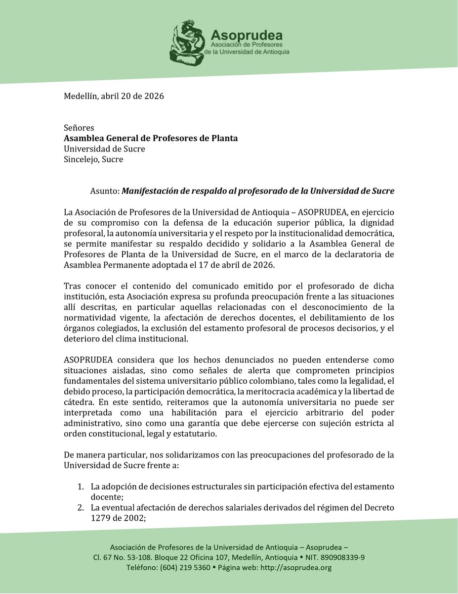 Asoprudea's tweet photo. @Asoprudea manifiesta su respaldo al profesorado Universidad de Sucre #unisucre #universidaddesucre
Lee el comunicado https://t.co/sxp6W5DQ7b https://t.co/CrcFveV5cF