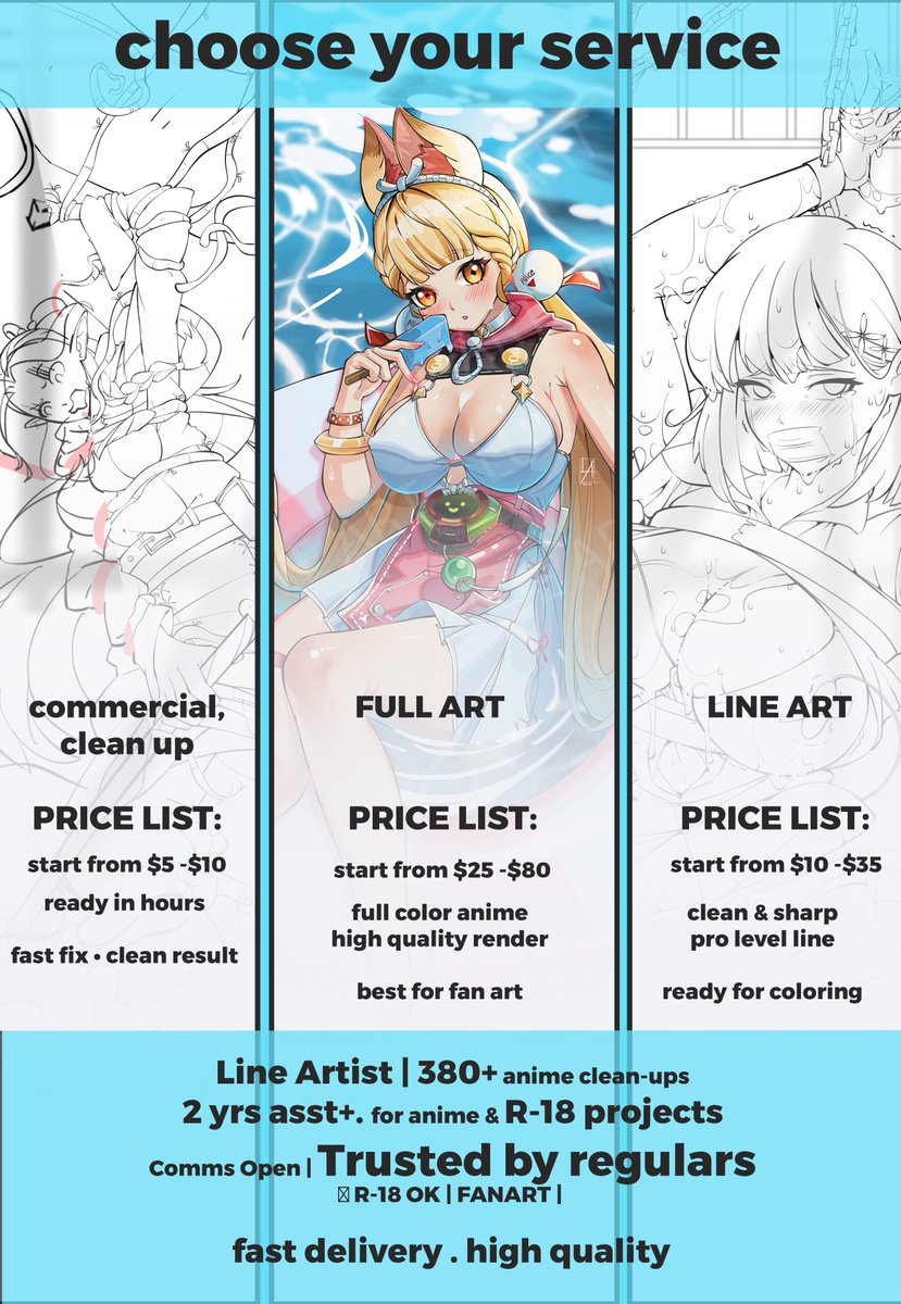 art_lukie's tweet photo. commission di buka untuk 3 slot.
terutama untuk line art , klo ada yang mau coloring juga boleh .
untuk harga dan ketentuanya ada di bawah.
makasih banyak yang mau bantu like and share 🩵📷📷 ✨✨
#commissionRT #commissionsopen #CommissionSheet https://t.co/gCoYxZcGDv