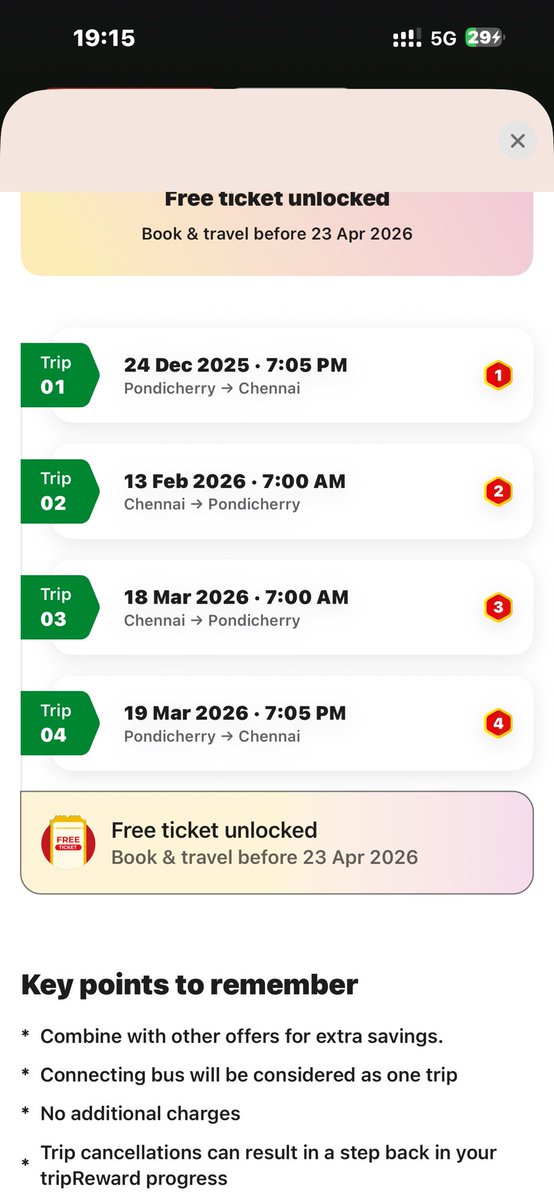 murugan9962's tweet photo. @redBus_in Dear RedBus Team,

I am writing regarding an issue with the Neugo bus offer available on the RedBus mobile app. As per the offer, I have completed 4 trips on Neugo buses to claim the 5th ride as free. However, when I tried to book my 5th ticket on 20/04/2026 https://t.co/4M40uZt6Sf