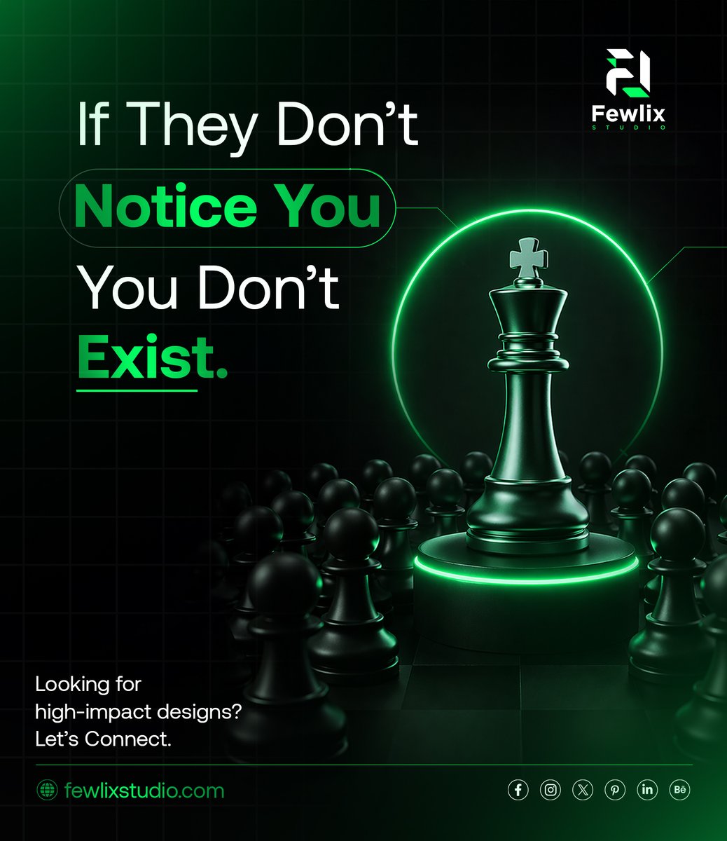 FewlixStudio's tweet image. In a world full of noise, visibility isn’t optional, it’s survival.

We builds designs that:
• Capture attention instantly
• Communicate with clarity
• Turn views into real results

Ready to stand out?
DM “START” to begin

#fewlix #brandingagency #creativestudio #designagency