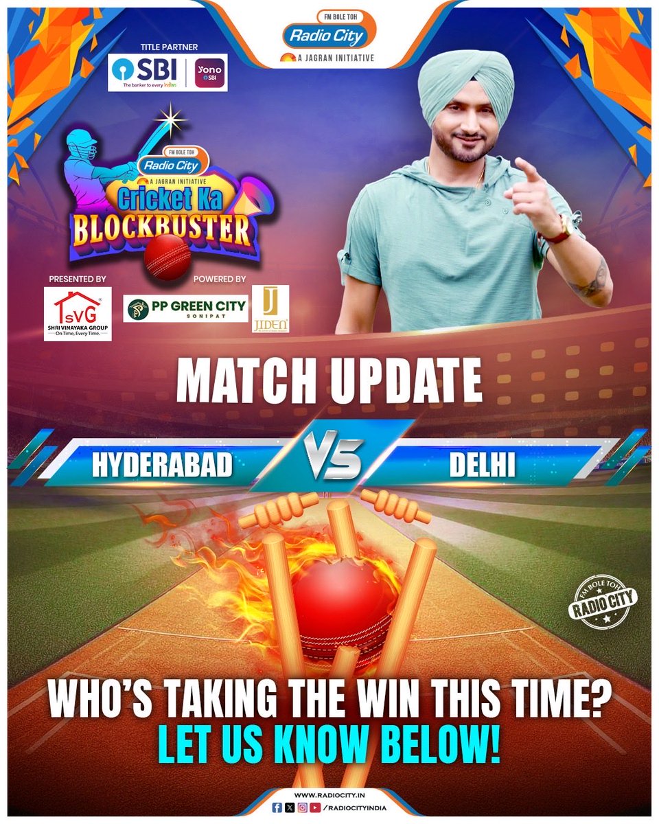 radiocityindia's tweet image. Yono SBI Cricket Ka Blockbuster is back!
Can you predict the winner of today’s match? 

@TheOfficialSBI 

#StayTuned #YonoSBICricketKaBlockbuster #CKB2026 #CricketExtravaganza
