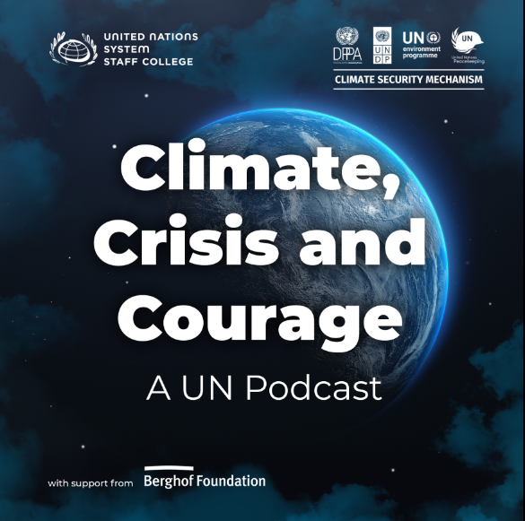 UNDPPA's tweet photo. The Climate Security Mechanism (CSM) and @UNSSC have launched 🎙️Climate, Crisis and Courage, a new @UN podcast with the support of @BerghofFnd. 

It explores contexts where climate impacts, conflict drivers and peace efforts intersect.   

Learn more: https://t.co/YiXJQYlqbK https://t.co/7NvPknBhdp