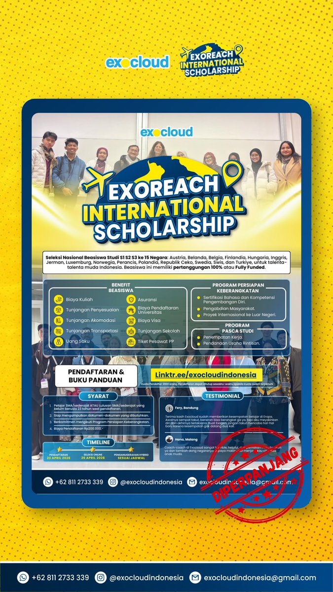 sisypage's tweet photo. @cokelatenaakbgt izin jb, adik2 27/28 kalo ada yg mau nyoba kuliah ke eropa boleh daftar beasiswa ini yaa, dibukanya cmn 4 tahun sekali, bebas pilih negara, kampus, jurusan, tanpa toefl/ielts di awal, plus seleksinya online berbahasa indo

Dl daftar tgl 23 ya, so jangan sia2in kesempatan ini🤩 https://t.co/Q6maeGTifV