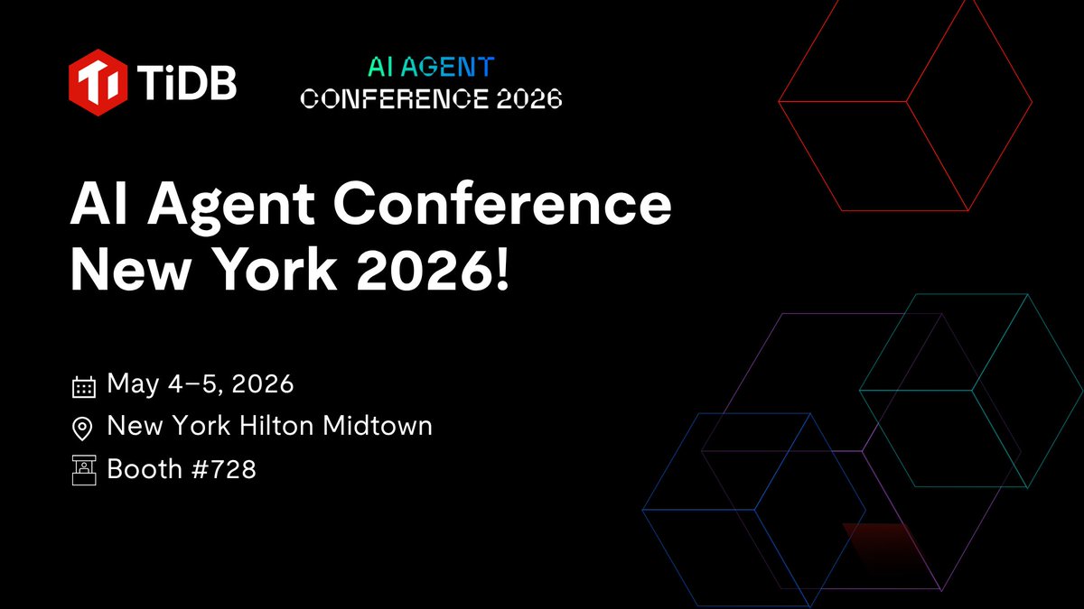 PingCAP's tweet photo. Autonomous agents need a data layer that can keep up.
We'll be at the AI Agent Conference in New York, May 4–5 — come talk agent memory, state management, and distributed SQL. 🗽
#AIAgentConf #GenerativeAI #TiDB #NYC #AIInfrastructure #DistributedSQL https://t.co/LQ6lZdJKpT