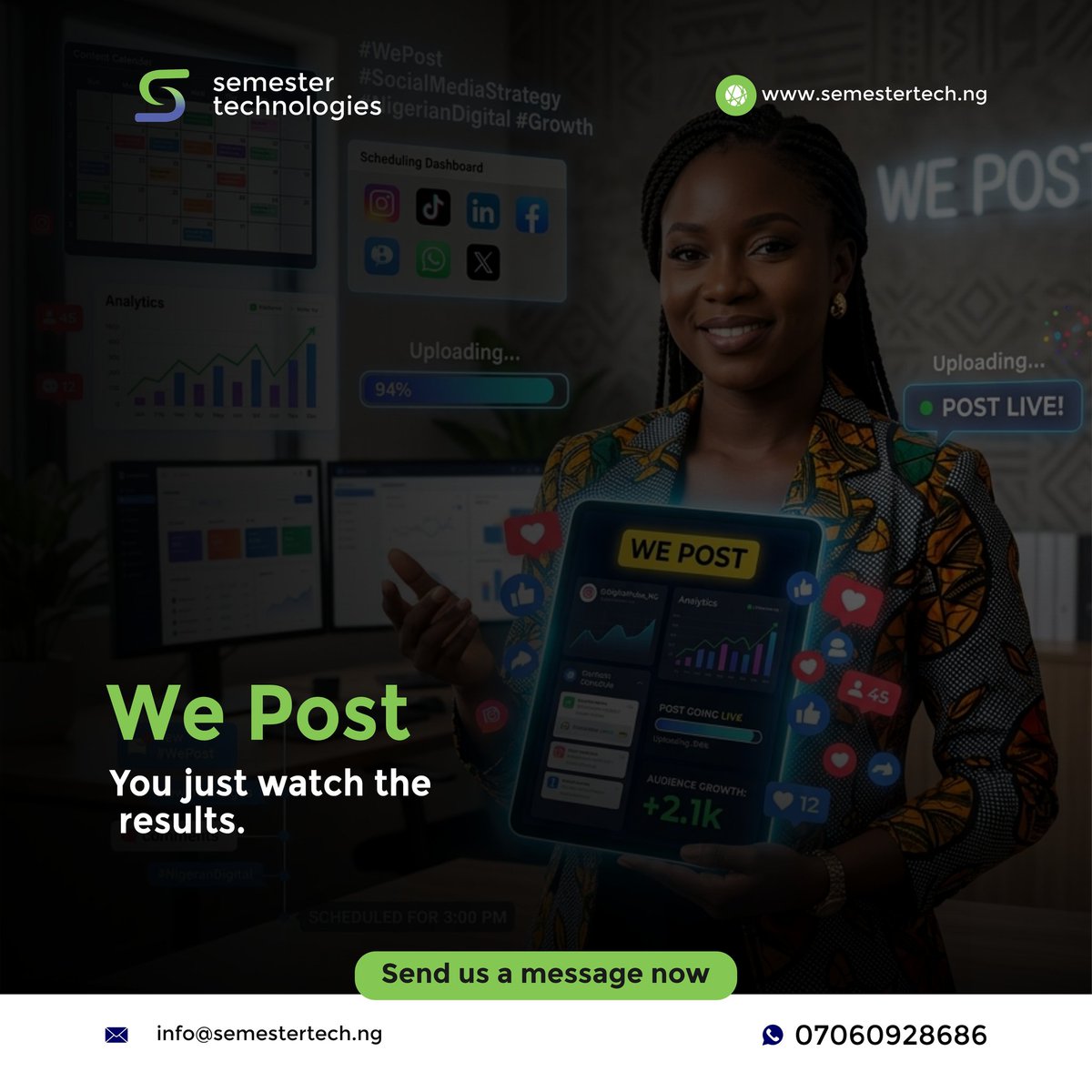 semestertech's tweet image. Outsourcing your digital presence to Semester Tech means more time for your executive tasks and better visibility for your brand.

#SMM #BusinessGrowth #DigitalMarketing #SemesterTech