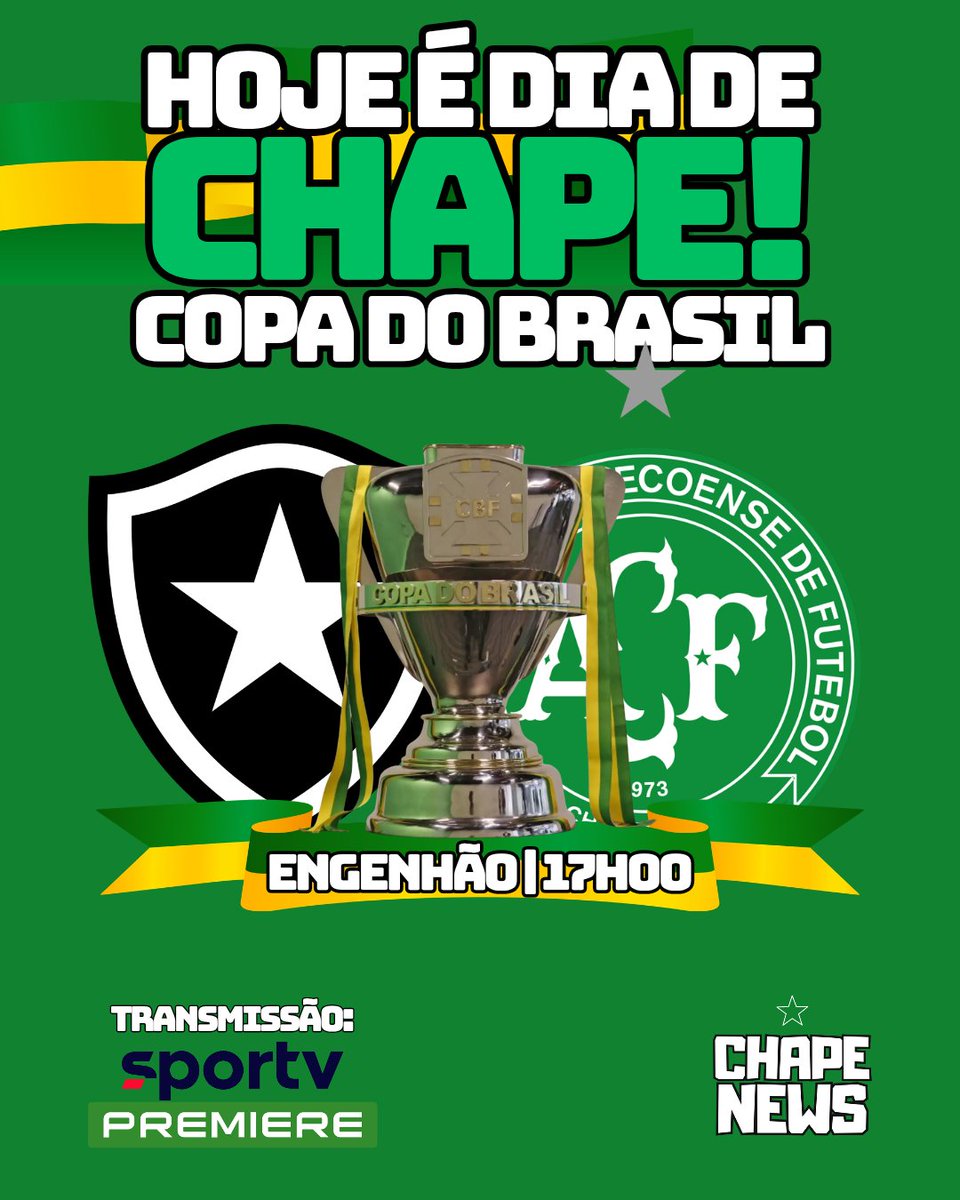 achapenews's tweet image. HOJE É DIA DE CHAPE! 🇳🇬 

O Verdão entra em campo para enfrentar o Botafogo pelo jogo de ida da quinta fase da Copa do Brasil. 

#Chapecoense #Botafogo #CopaDoBrasil #futebolbrasileiro #vamoschape