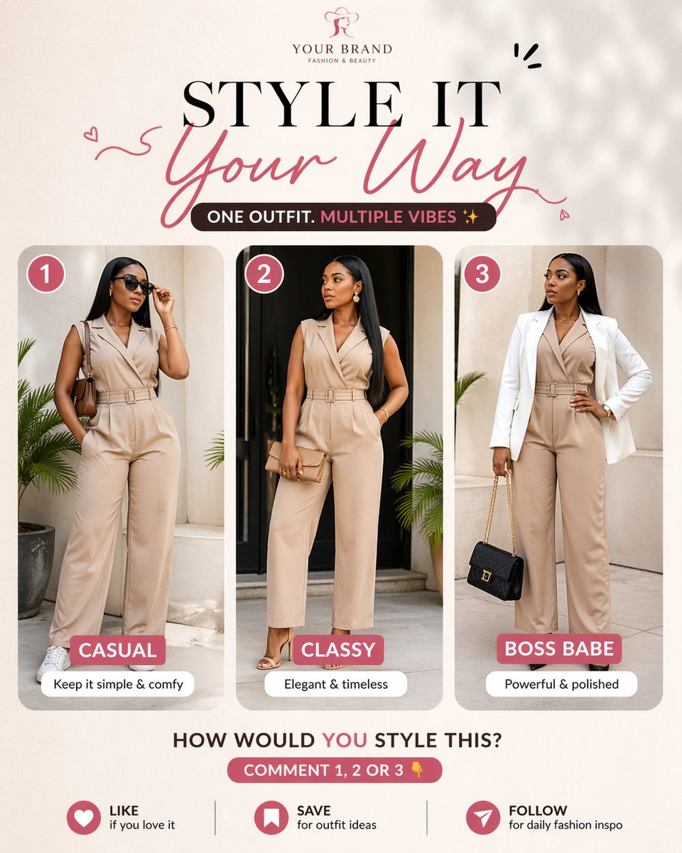 PamBomshell's tweet image. One outfit. Multiple vibes 🔥
Casual, classy, or boss babe — how would YOU style this?

Comment your favorite look (1, 2, or 3 👇)
Follow for daily fashion inspiration 💕

#OutfitIdeas #StyleInspiration #FashionReels #OOTD #WomenStyle #SlayTheLook