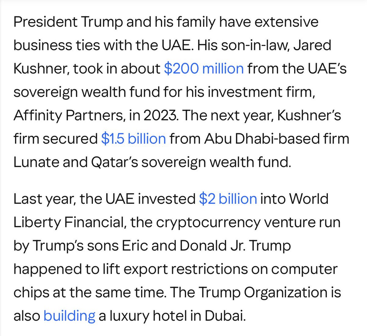 OFC they are. The Emirates expect a return on all the money they’ve pumped into the Trump family.