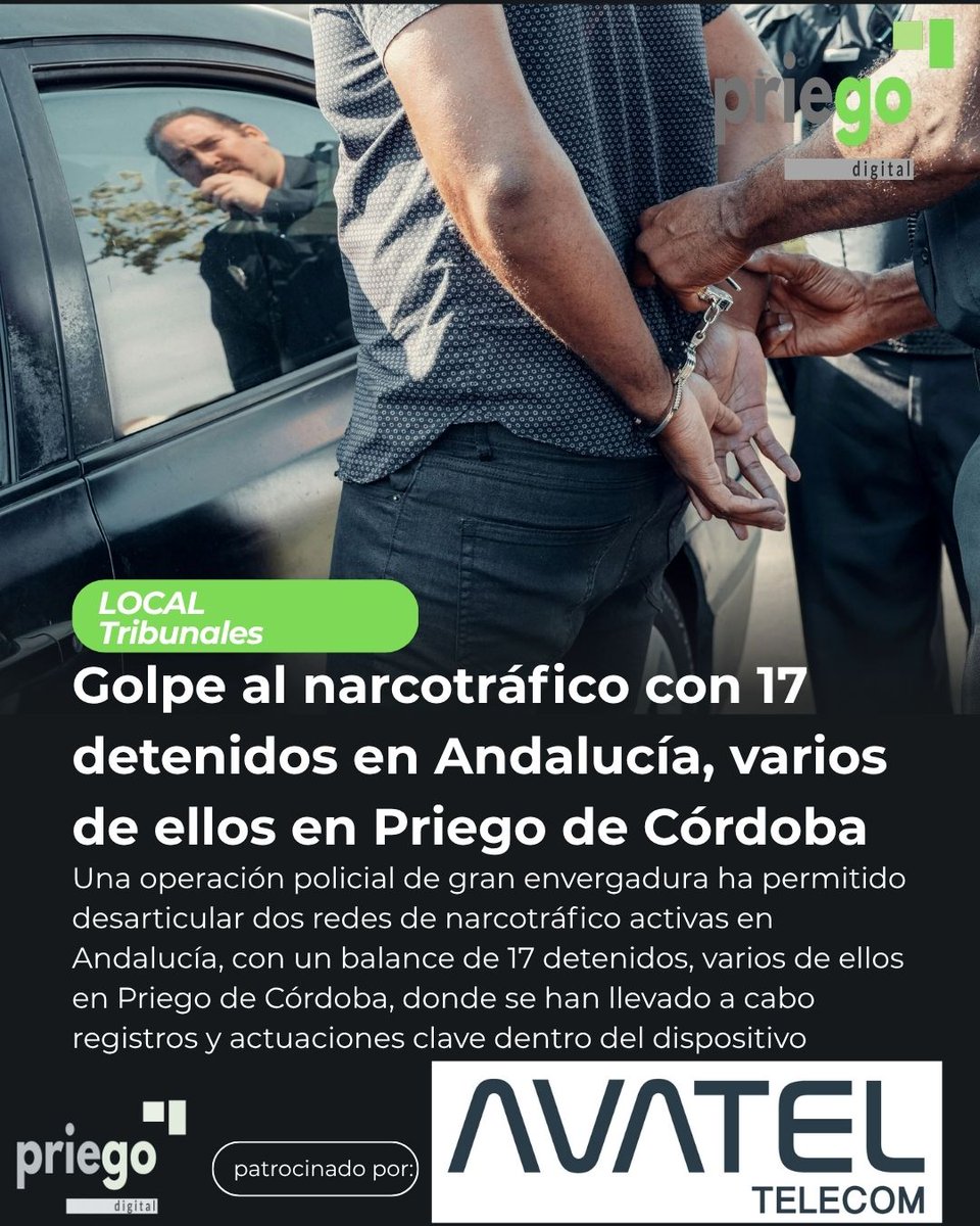 PriegoDigital's tweet image. Golpe al narcotráfico con 17 detenidos en Andalucía, varios de ellos en Priego de Córdoba
👉priegodigital.es/noticia/15910-…

#narcotrafico #detenciones #policianacional #noticiasdepriego #priegodecordoba