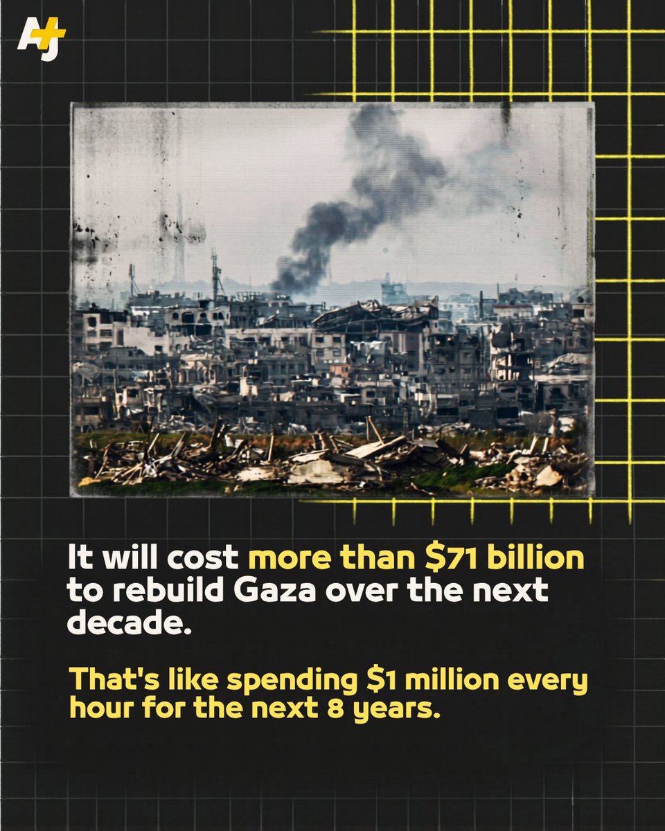 ajplus's tweet photo. Israel destroyed Gaza during the genocide – and it’s going to cost an almost unthinkable amount of money to ever rebuild it. https://t.co/dXrlQQiry8