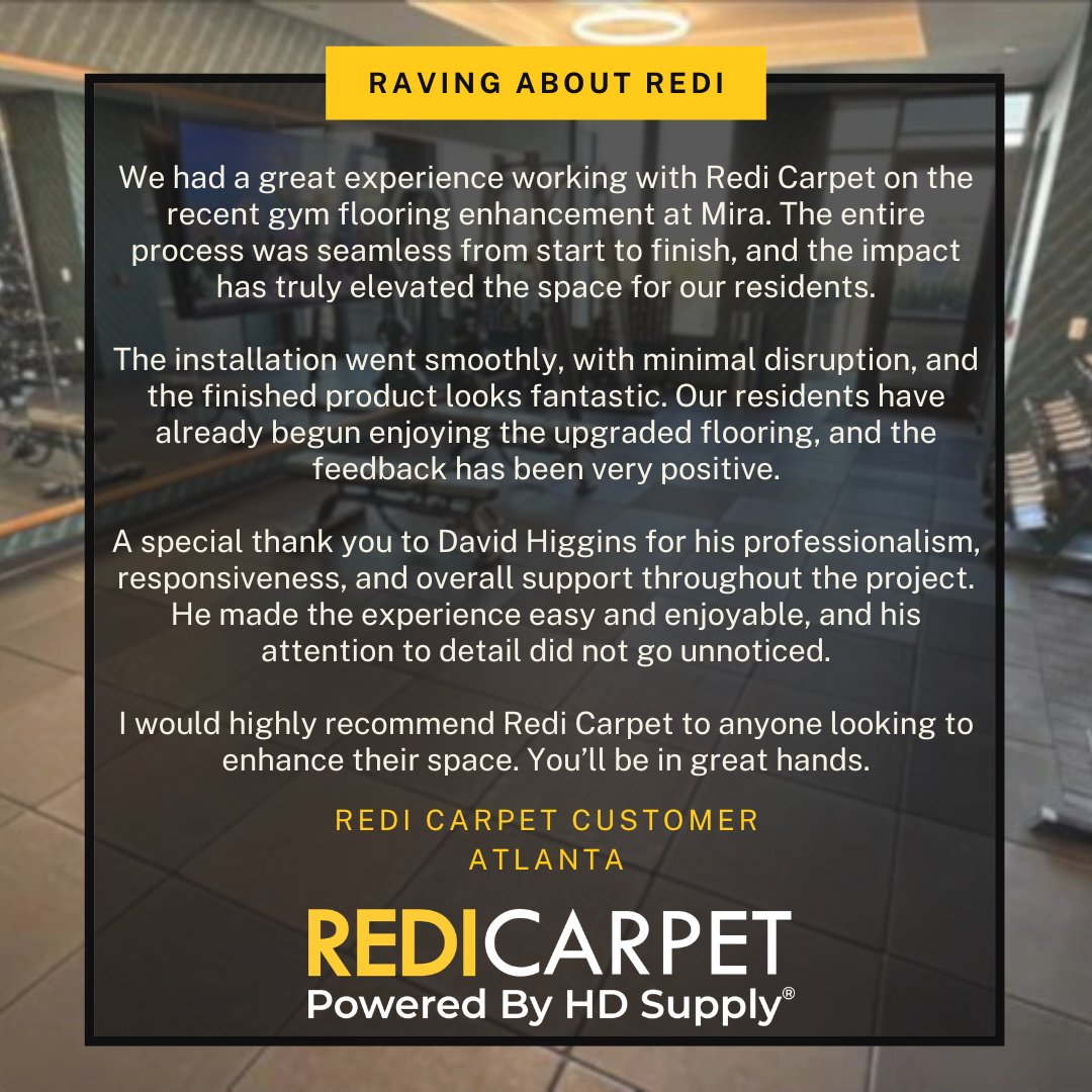 Redi_Carpet's tweet image. From start to finish, it’s all about delivering a seamless experience and results that truly elevate the space! 💪✨ Shoutout to David Higgins and the Atlanta team for delivering quality results!
#TestimonialTuesday #RediCarpet #MultiFamily #WeAreRedi