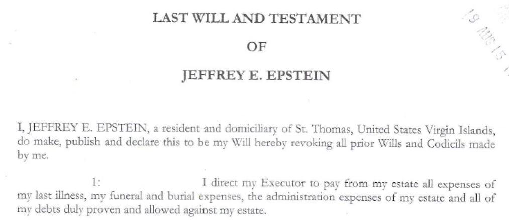 gabriel_draghi's tweet image. 🚨 #EpsteinFiles 🇺🇲🇮🇱 : 
 #Epstein a signé son testament le 8 août 2019, 2 jours avant la découverte de son corps. Il a transféré la quasi intégralité de sa fortune, estimée à 577 millions de dollars, dans une fiducie #Trust. L'identité des bénéficiaires reste confidentielle.