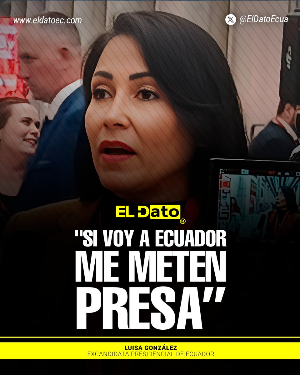 #Urgente "¡SI VOY A ECUADOR ME METEN PRESA!"

La excandidata presidencial Luisa González afirmó desde el exterior que teme ser detenida si regresa a Ecuador, asegurando que es víctima de persecución política.

Mientras en el país avanza la investigación del caso “Caja Chica”,