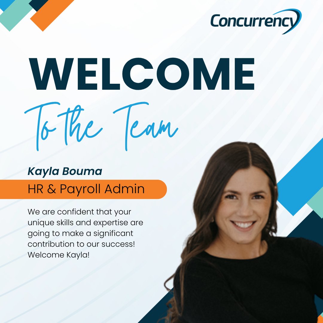ConcurrencyInc's tweet image. Please join us in welcoming Kayla Bouma to Concurrency! 🎉
Kayla has joined our Human Capital team as our HR &amp;amp; Payroll Administrator, bringing experience across payroll, benefits, employee onboarding, and union administration. 

#WelcometotheTeam #CNCYproud