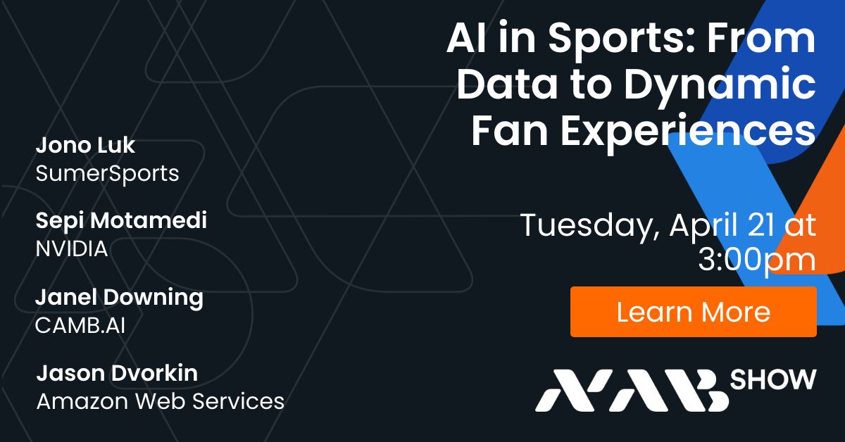 useCamb_AI's tweet photo. Exciting day 4 here at the @NABShow! 🎙️ 

Our own Janel Downing is joining a panel today: "AI in Sports: From Data to Dynamic Fan Experiences", alongside Sepi Motamedi from @nvidia, Jason Dvorkin from @awscloud (AWS), and Jono Luk from @SumerSports.

If you're attending, don't miss this one. The conversation will dig into how AI is reshaping sports and fan engagement, and more importantly, how our AI-powered localization solution is helping global sports leagues connect with fans in their own language, at scale.