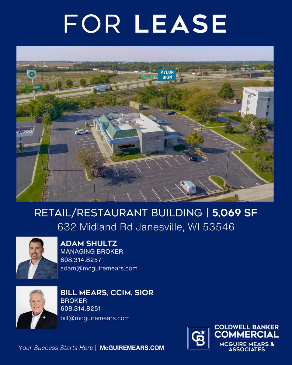 CBCmma's tweet photo. Located in a business park setting next to I-90/39 interchange. Neighboring users include Blain Supply corporate HQ, Dean Clinic, St Mary's Hospital, Data Dimensions, SSI Technologies, and Grainger.  14,300 VPD on E Racine St and 57,900 VPD on I-90/39. 

#mcguiremearsassociates https://t.co/9P0b0VPWEI