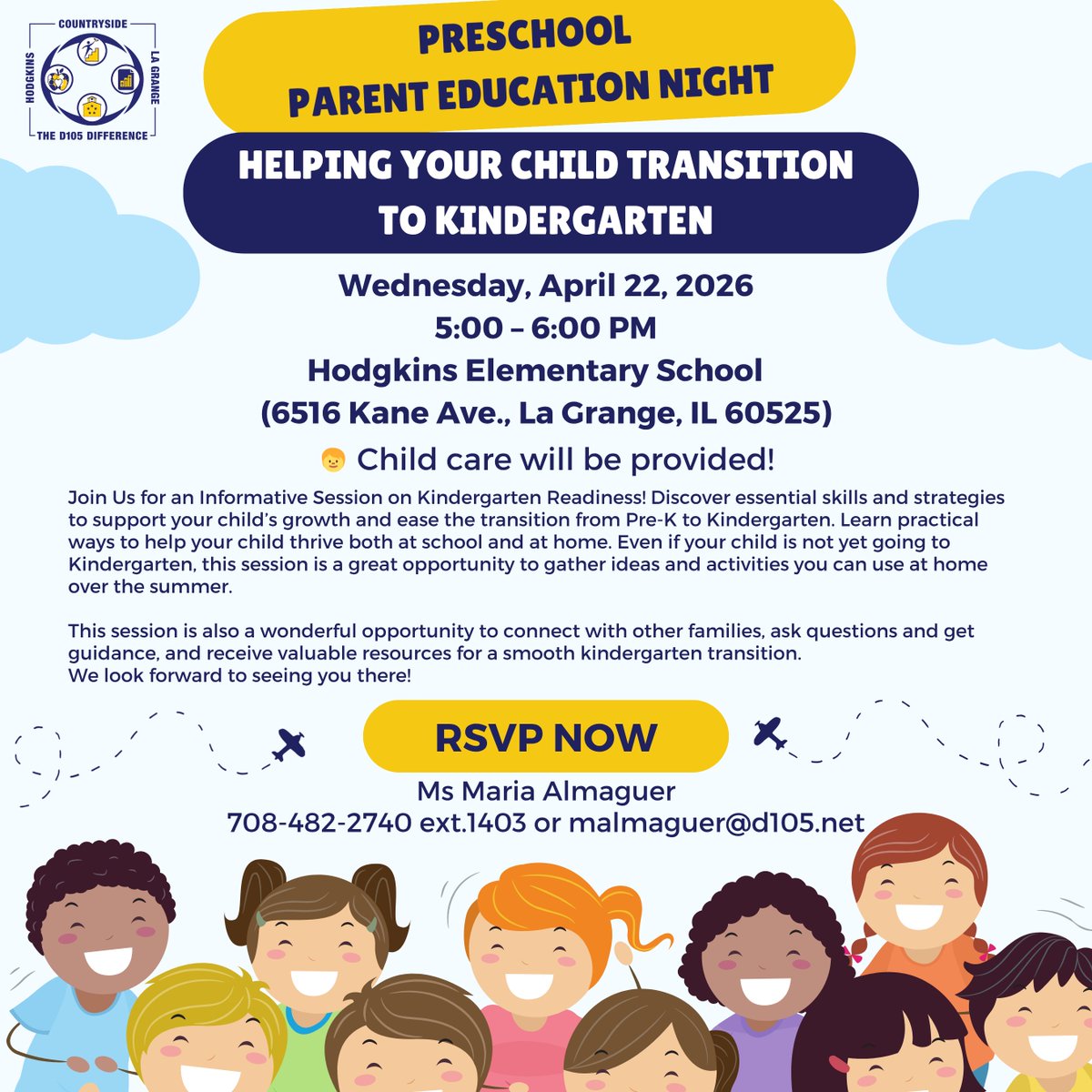 dist105's tweet photo. Do you have a little one headed to Kindergarten in the next couple of years? Join Us TOMORROW for an Informative Session on Kindergarten Readiness! https://t.co/4jfaURyYyd