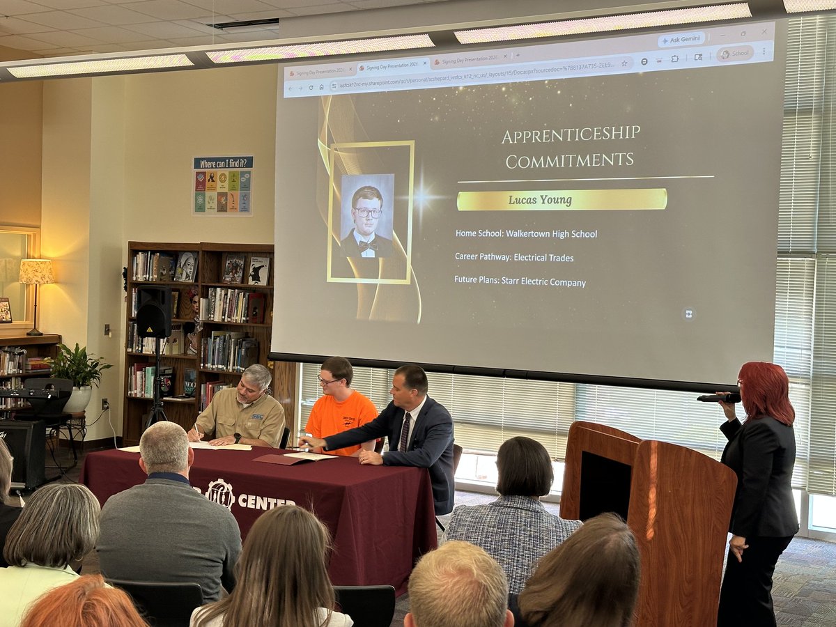 WalkertownHigh's tweet photo. Congratulations to WHS and Career Center seniors, Carlos Cruz Romero &amp; Lucas Young on signing with Starr Electric for their apprenticeship. Both students are part of the Career Center Electrical Trades program. #CTEWorks #OnePack https://t.co/v7Oy4gXBJO