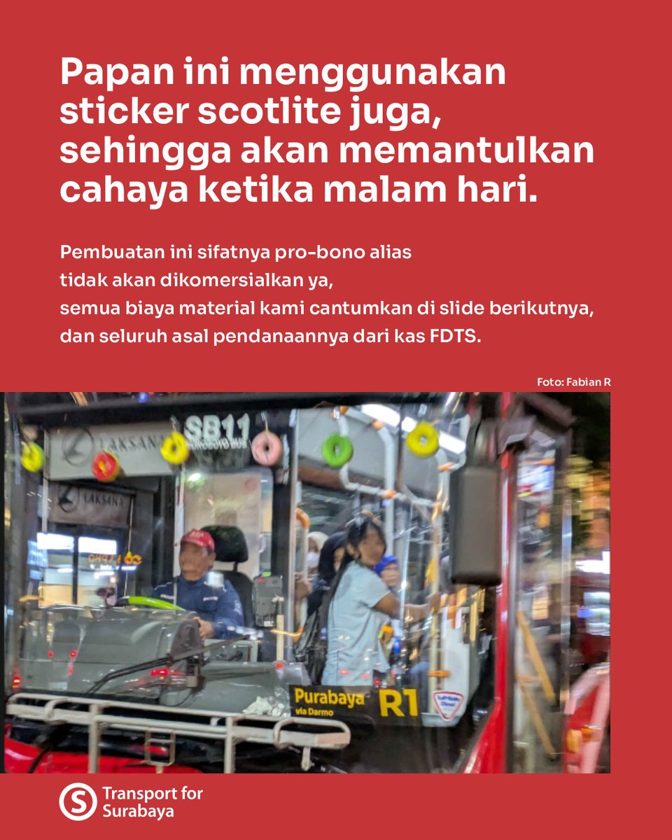 tfsurabaya's tweet photo. Temen-temen kerasa ngga, kalo arah tujuan yang ada LED di bagian atas itu ga bisa terbaca bahkan seringkali mati? Melihat hal ini, Transmin berinisiatif membuatkan beberapa papan penanda nomor dan jurusan yang saat ini telah terpasang di beberapa unit Suroboyo Bus dan WiraWiri.

Semoga cukup bisa membantu teman-teman pengguna untuk memastikan armada yang dinaiki yaa.

Project ini bersifat pro bono dan didanai dari kas kami sendiri, itulah kenapa papan itu jumlahnya terbatas. Jika teman-teman ada kritik dan masukan bisa diarahkan langsung ke akun dinas terkait yaa. 

Sebagai informasi, perbaikan 1 modul LED di bus kurang lebih setara dengan penyediaan 200 papan berukuran sama seperti buatan kami. Di tengah keuangan yang carut marut begini, opsi ini pastinya lebih baik bagi fiskal Surabaya yang minim.