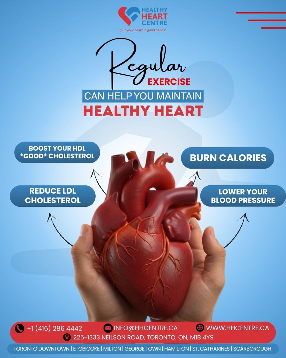 HHcentres's tweet image. Start small, stay consistent, and feel the difference.
Take charge of your heart health today and connect with us for guidance.
📍 225-1333 Neilson Road, Toronto, ON
📞 +1 (416) 286 4442
✉ info@hhcentre.ca
🌍 hhcentre.ca

#hearthealth #stayactive #healthyliving #fit