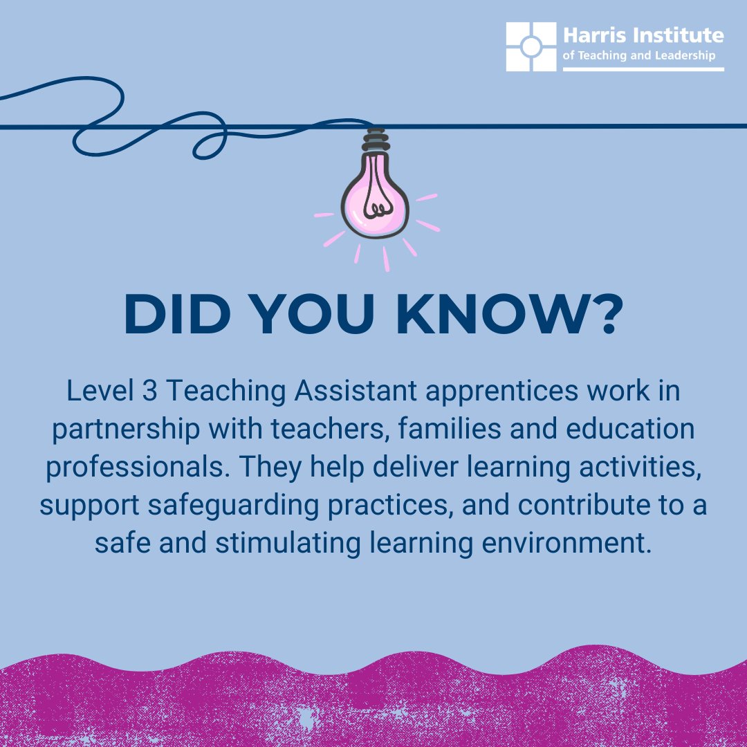 Harrisinst's tweet image. 💡 Did you know?
Level 3 Teaching Assistant apprentices play a vital role in supporting learners every day. 
🔗 Training begins October 2026
Find out more at harrisinstitute.org.uk/1664/teaching-…
#Education #Apprenticeships #HarrisInstitute