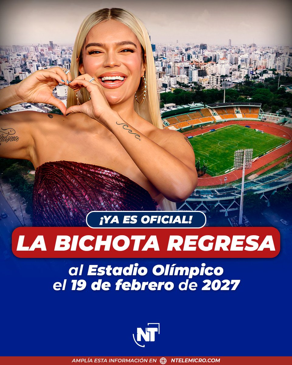 NTelemicro5's tweet image. Tras romper récords de asistencia en sus visitas anteriores, La Bichota vuelve a la tierra del merengue y la bachata como parte de su nueva gira mundial "Nos vamos de tour" #KarolG #EstadioOlímpico #Febrero #NTelemicro5 #PrimeraEmisiónNT5 ntelemicro.com/?p=644343