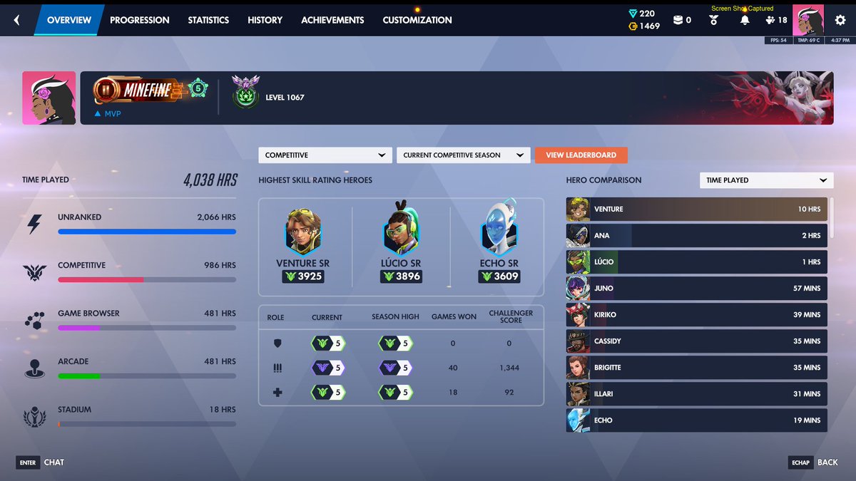Minefine_'s tweet photo. watched @athenaheart_OW clips a week ago and thought venture looked fun to play

went from m5 to gm5 solo, didn't know how to play it a week ago lol ty for the new obsession athena https://t.co/ut1LZkD7ne