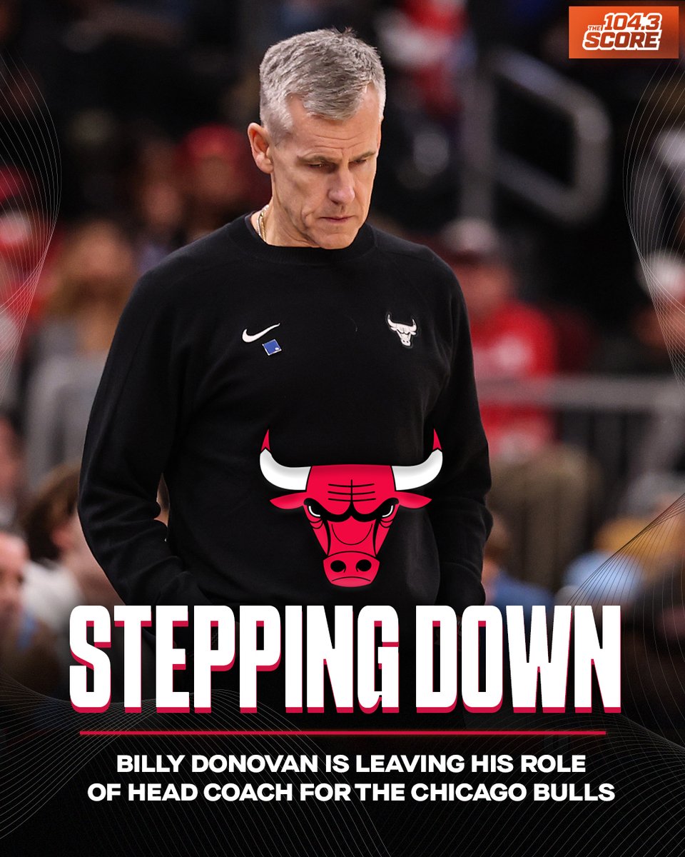 thescorechicago's tweet photo. Billy Donovan has stepped down as Bulls head coach while expressing his belief that it's in the best interest of the organization for the new front office leader to have a clean slate. https://t.co/W8DbMIXyvh