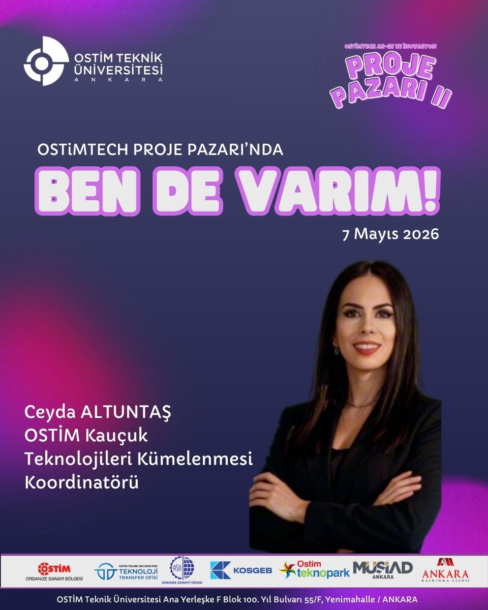 Geleceğin teknolojileri ve inovatif fikirler genç zihinlerde OSTIMTech ile şekilleniyor!

7 Mayıs 2026 tarihinde OSTİM Teknik Üni. tarafından düzenlenen Proje Pazarı II etkinliğinde, projeleri değerlendirmek üzere jüri koltuğunda ben de varım.

Teknoloji meraklılarını bekliyoruz!