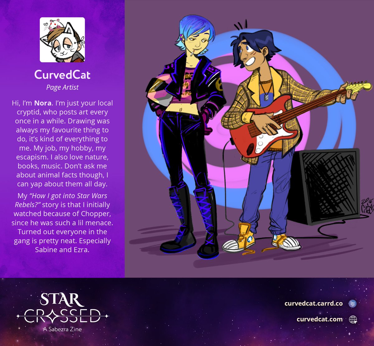 crossed82009's tweet image. Meet #starcrossed #sabezra #fanzine artist Nora, a.k.a. CurvedCat! #sabinewren #ezrabridger

tumblr.com/star-crossed-s…