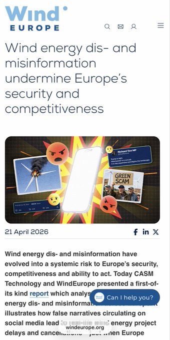 FranssonJosef's tweet photo. SVERIGES RADIO PROPAGANDAMEGAFON FÖR VINDKRAFTEN
 
Sveriges radio, återrapporterar idag okritiskt en rapport från europeiska branschorganisationen WindEurope som menar att vindkraftsutbyggnaden bromsas av ”desinformation och missinformation”.

Jag har nu fördjupat mig i vad rapporten framlyfter som denna ”desinformation och missinformation”:
- Miljö- och naturpåverkan, att vindkraftverk orsakar stora skador på naturen och djurlivet, t.ex. att de dödar massor av fåglar/fladdermöss och har en negativ nettopåverkan på ekosystemet.

Kommentar: Välkänt att vindkraft dödar framförallt stora rovfåglar och fladdermöss. Även känt att större vilt och valar störs av vindkraften och drar sig bort från denna.

- Ekonomiska misslyckanden, att vindkraftsprojekt är ekonomiskt nonsens, extremt dyra, orsakar höga elpriser eller är tekniskt opålitliga.
Kommentar: All vindkraft i Sverige går kraftigt back sedan ett antal år. Den driver också stora samhällskostnad i olika delar kopplat till effektbrist, liksom den driver kostsam utbyggnad av elnät.
- Att vindkraft medför risker för elförsörjningens säkerhet, att vindkraft gör elsystemet instabilt eller att det hotar energisäkerheten i Europa.
 
Kommentar: Att säga att vindkraft medför instabilitet och således risker borde inte vara mer kontroversiellt än att säga att himlen är blå.

- Att den medför hälsorisker (t.ex. infraljud, “vindkraftssyndrom”)
 
Kommentar: Skulle inte ta gift på allt för långtgående slutsatser, men nog finns det otaliga vittnesmål om detta.

- Att batterilagring är osäkert med bland annat risker för brand.
 
Kommentar: Halmgubbe. De enda invändningarna jag sett för större batterilagring är kopplat till resurser och kostnad.

- Att vindkraftverk fryser i vinterkyla och slutar fungera

Kommentar: Välkänt att bladen ibland och på vissa breddgrader blir nedisade så att verken inte kan köras.

Det finns absolut utrymme för att diskutera och debattera kritiska påståenden om vindkraften, men så som jag läser rapporten så är det ett rent propagandanummer för att dupera massorna. Kommer Sveriges radio göra några fördjupade reportage kring detta propagandadokument från WindEurope? Såklart inte! Nu gäller att rätt partier vinner valet i höst!