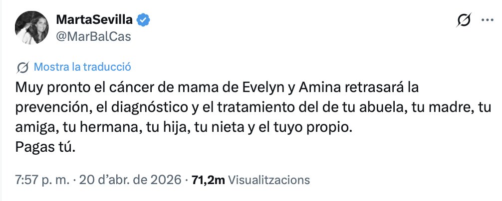 Ellos venden la sanidad a sus amiguetes y le echan la culpa a Evelyn y a Amina. La estrategia de la ultraderecha de hacer creer que el problema de los servicios públicos son los usuarios, y no la falta de inversión, su precarización y el desvío de fondos al negocio privado.