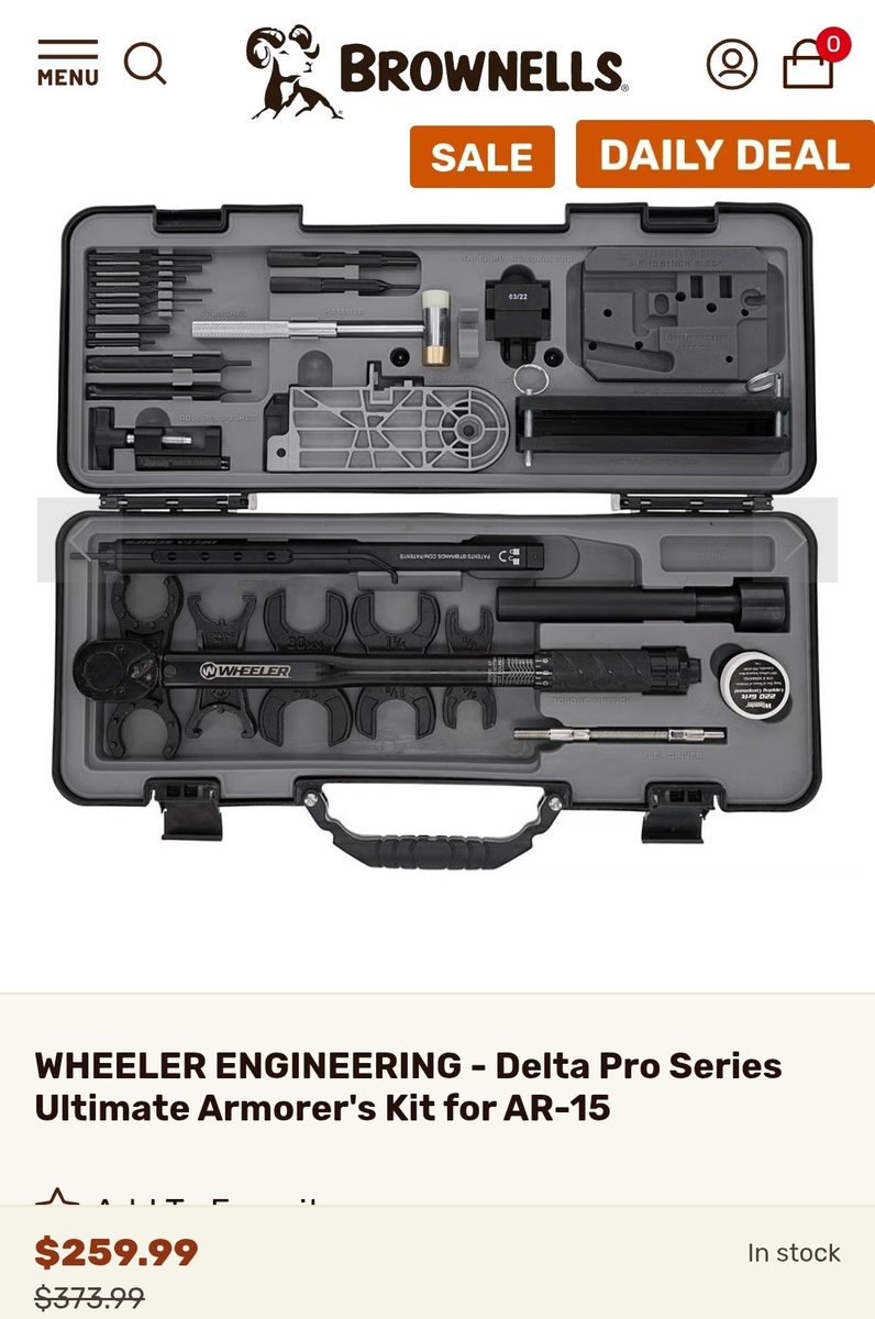 AKballistics's tweet image. ⭐️🔥➡️ alnk.to/3yfoOEO
Wheeler Delta Pro Series Ultimate AR15 Armorer's Kit just $279.99 today only at Brownell's.  
Affiliate Link 🔥⭐️
#Guns #Tools #Gunsmith #2AShallNotBeInfringed @BrownellsInc