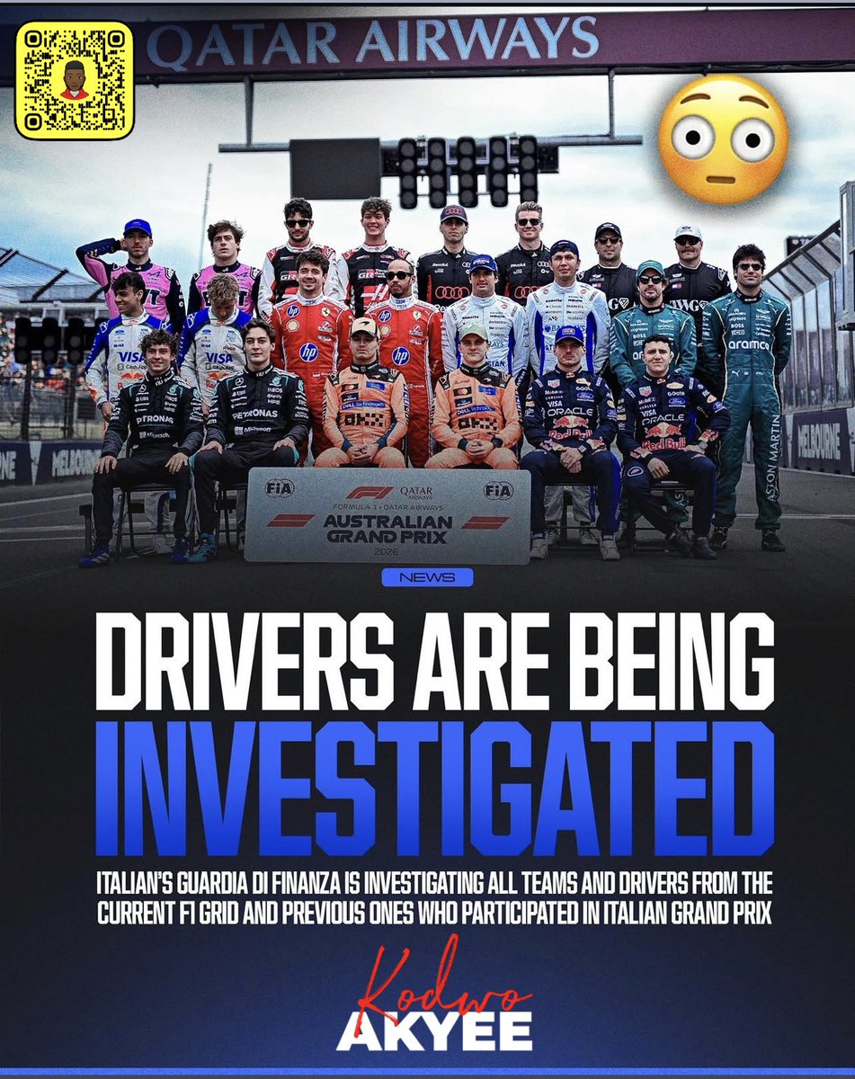 kodwoakyee_f1's tweet image. F1 drivers under investigation in Italy 👀🇮🇹

Source: RacingNews365

Italian authorities are probing drivers and teams over undeclared income from the Italian Grand Prix.

Unpaid taxes above €50K could lead to heavy fines or criminal charges.

#F1 #ItalianGP #RoadTo2026