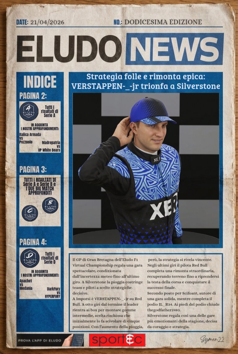 eLUDO_official's tweet image. 🗞️Eludo News 🗞️

➡️12° uscita del nostro giornale per la seconda stagione di eLudo League.

📰 Risultati, curiosità e notizie del mondo eLudo

➡️ Se trovi il tuo Team, condividi e metti like 
 
#eludo #revolution #eludonews #proclub