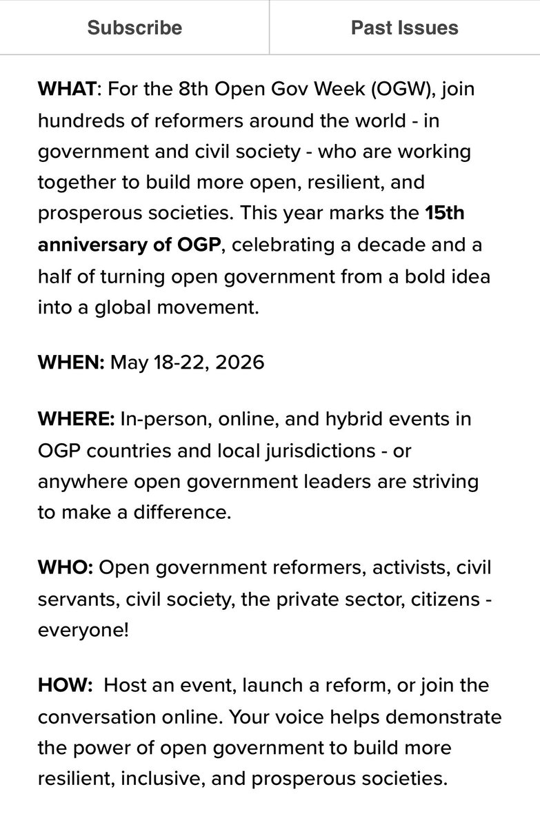 digiphile's tweet photo. The April Edition of @opengovpart’s gazette just came out. OGP claims that it’s #OpenGov’s “top news, reforms, & reads,” but that’s not true. It’s just OGP news. OGP wrote nothing about @SunshineWeek before, during, or after #SunshineWeek, or about the USA since Trump admin left. https://t.co/5o39dZY6M5