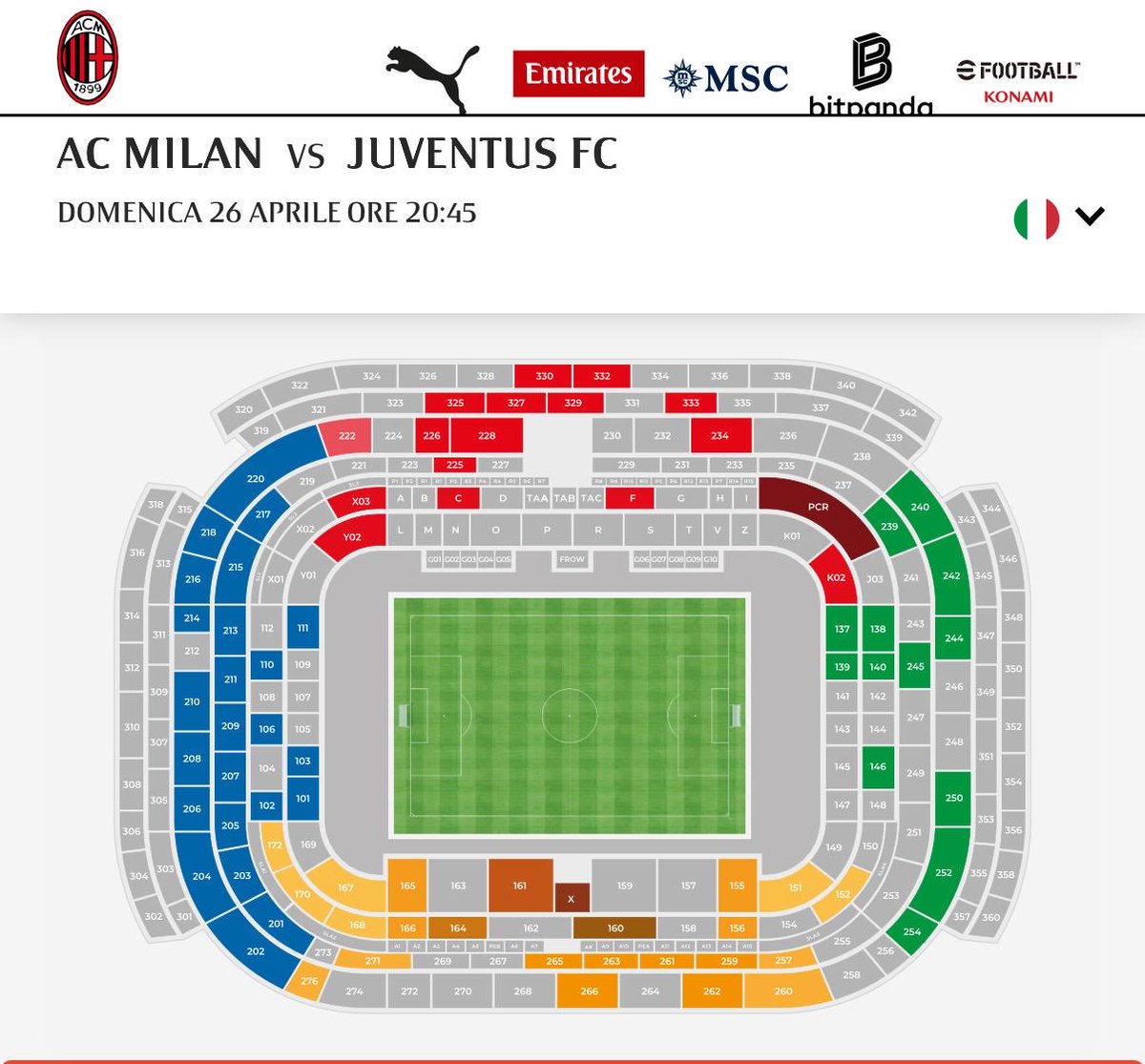 MGenualdo's tweet photo. Quando metti i biglietti del 2 blu a €139 questo è il risultato ⁦⁦@acmilan⁩ #milanjuve https://t.co/xKCJfdqibe