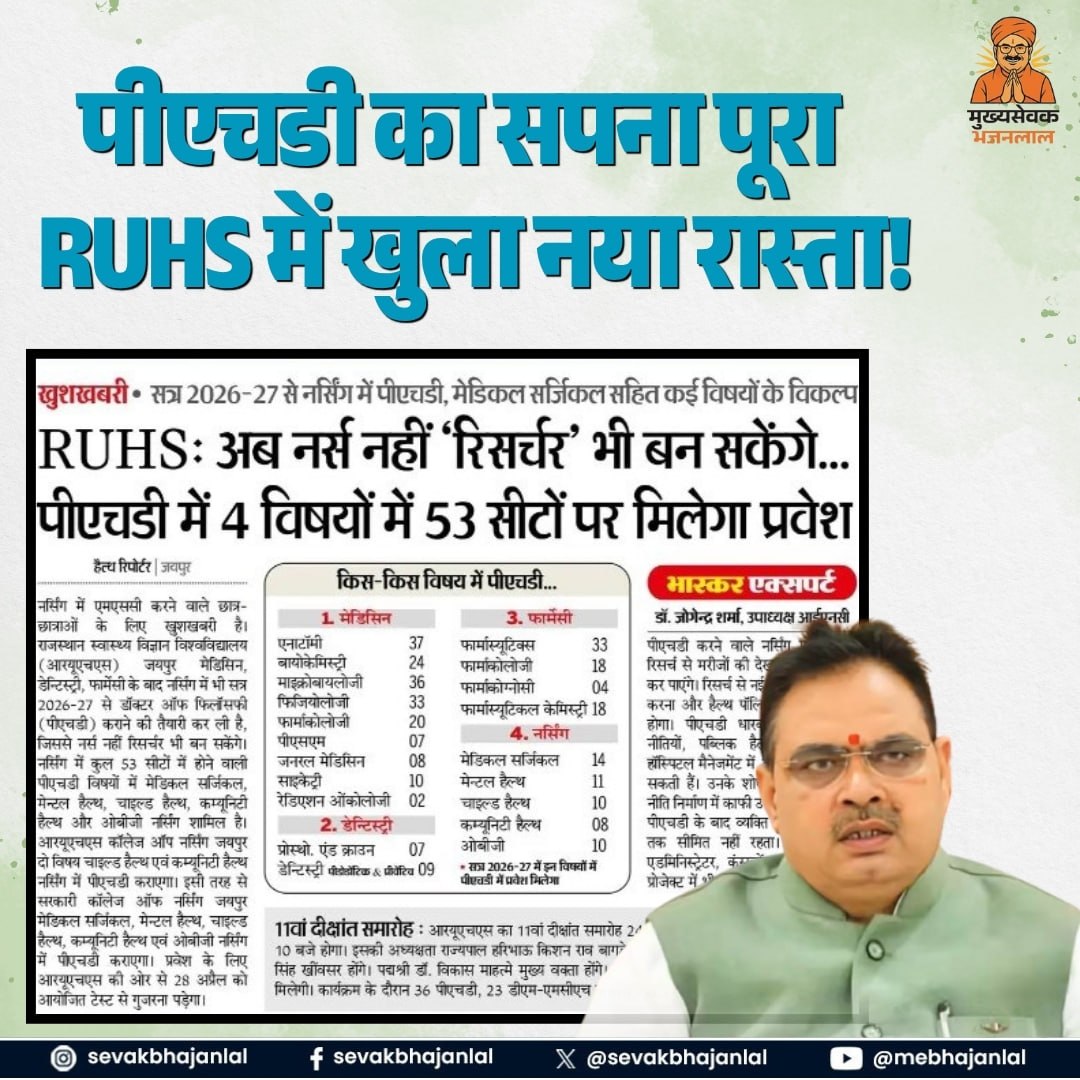Anshub2u's tweet image. RUHS में पीएचडी का नया रास्ता खुला अब नर्सिंग में भी रिसर्च के बड़े मौके!
युवा सपनों को मिलेगा नया पंख  करियर बनेगा और मजबूत।#RUHS #PhD #NursingCareer #ResearchOpportunities #EducationUpdate #CareerGrowth #HigherEducation #MedicalEducation #StudentLife #FutureReady