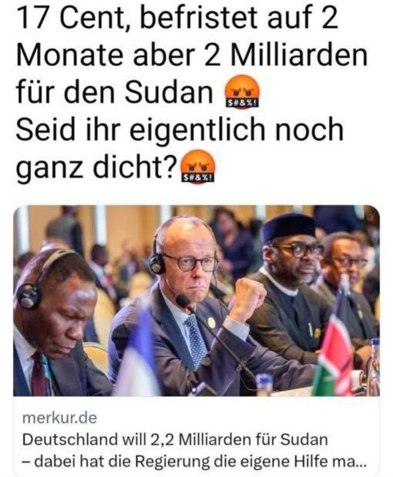myswiss's tweet photo. Beispiel Deutschland 🇩🇪 
Sudan-Konferenz: Deutschland will 2,2 Milliarden Euro an Hilfsgeldern schicken.

Das ist genau der Punkt, an dem viele Menschen das Vertrauen verlieren.

Während im eigenen Land Preise steigen, Infrastruktur bröckelt und Bürger mit immer neuen Abgaben belastet werden, werden gleichzeitig Milliarden ins Ausland transferiert – oft ohne echte Transparenz, Kontrolle oder nachhaltige Wirkung.

Wenn im Inland gespart, gekürzt oder verzögert wird, während im Ausland Milliarden fliessen, entsteht ein massives Ungleichgewicht. Und genau dieses Ungleichgewicht ist es, das Menschen wütend macht – nicht die Hilfe an sich.

Hinzu kommt:
Ein grosser Teil dieser Gelder versickert nachweislich in ineffizienten Strukturen, Korruption oder geopolitischen Interessen. Das ist kein Geheimnis, sondern seit Jahren dokumentiert.

Die eigentliche Kritik lautet also nicht: „Warum hilft man?“
Sondern: Warum fehlt dieselbe Entschlossenheit, wenn es um das eigene Land geht?

Solange diese Frage nicht ehrlich beantwortet wird, wird das Vertrauen weiter erodieren.