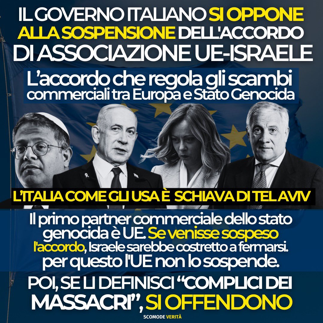 Il paradosso è proprio questo. Non impongono sanzioni a Israele perché funzionerebbero! Leggete qui 👉 alessandrodibattista.substack.com/p/ue-complice-… e iscrivetevi al mio canale Substack
