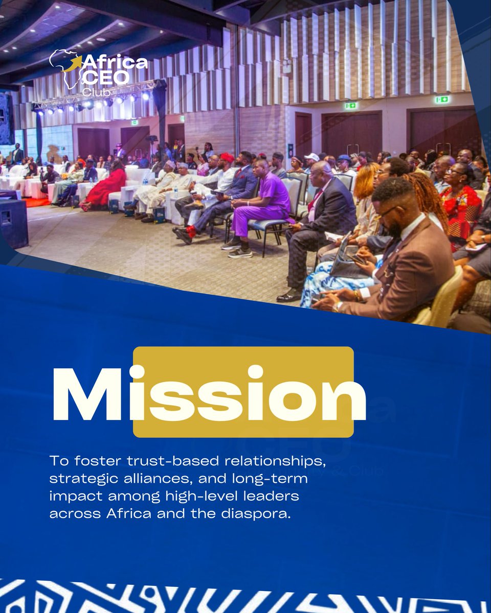 Africaceoclub's tweet photo. Building Africa’s future, one visionary leader at a time . 

Africa CEO Club is a community of bold thinkers, industry shapers  and purpose driven executives committed to growth, innovation and impact across the continent.#ACC #Leadership #businessinafrica #ceocommunity https://t.co/rdXmp5aHOz