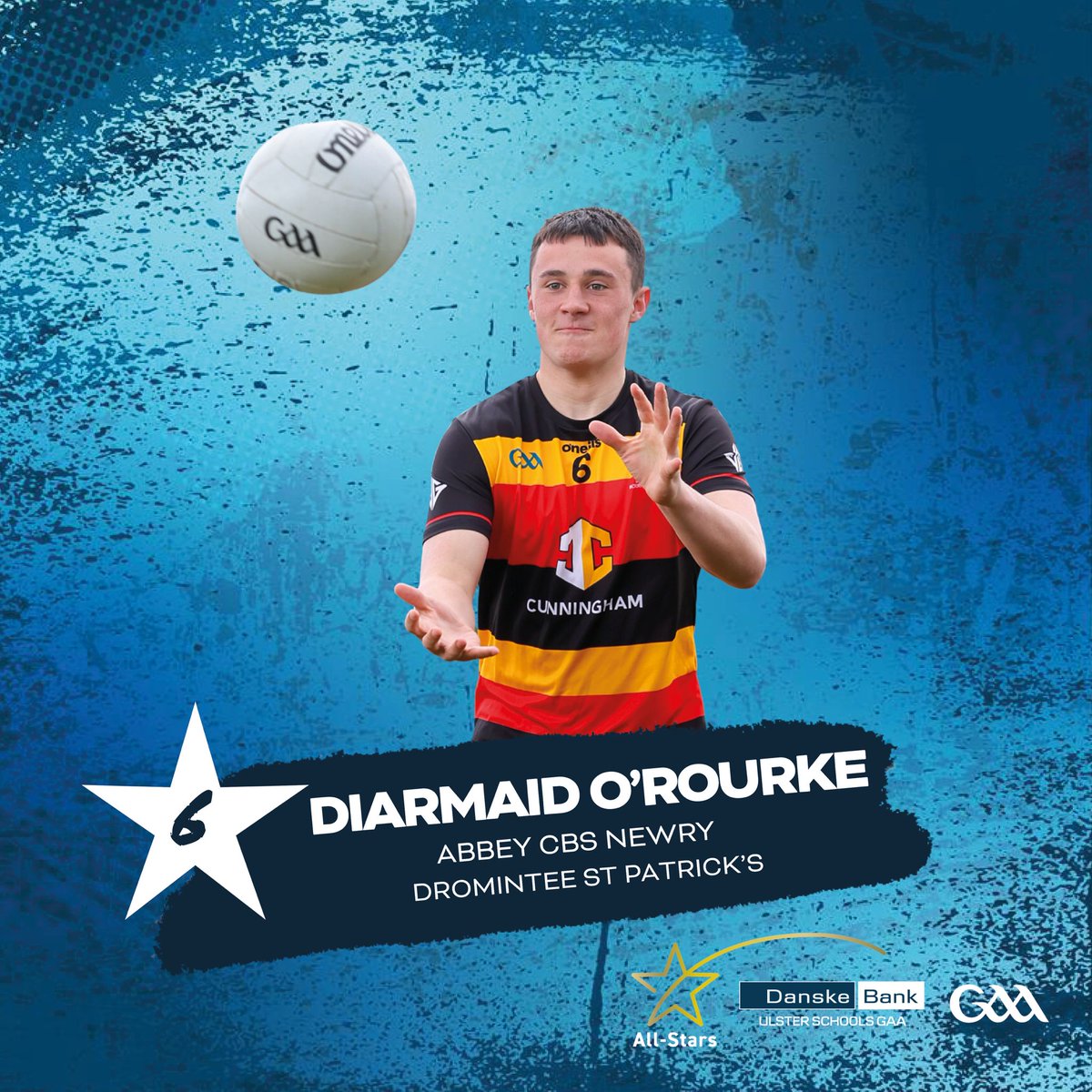 ulsterschools's tweet photo. The second of our @DanskeBank_UK MacRory Cup winning players to be selected is centre half-back and team captain, Diarmaid O’Rourke. Diarmaid continues a proud family tradition at @Abbey_CBS , following in the footsteps of his father Aidan, who was awarded an Ulster Colleges All-Star in 1995. The @drominteegac man having claimed both county and provincial Minor titles with his club. Diarmaid is also a former @QueensGAA University Future Star.