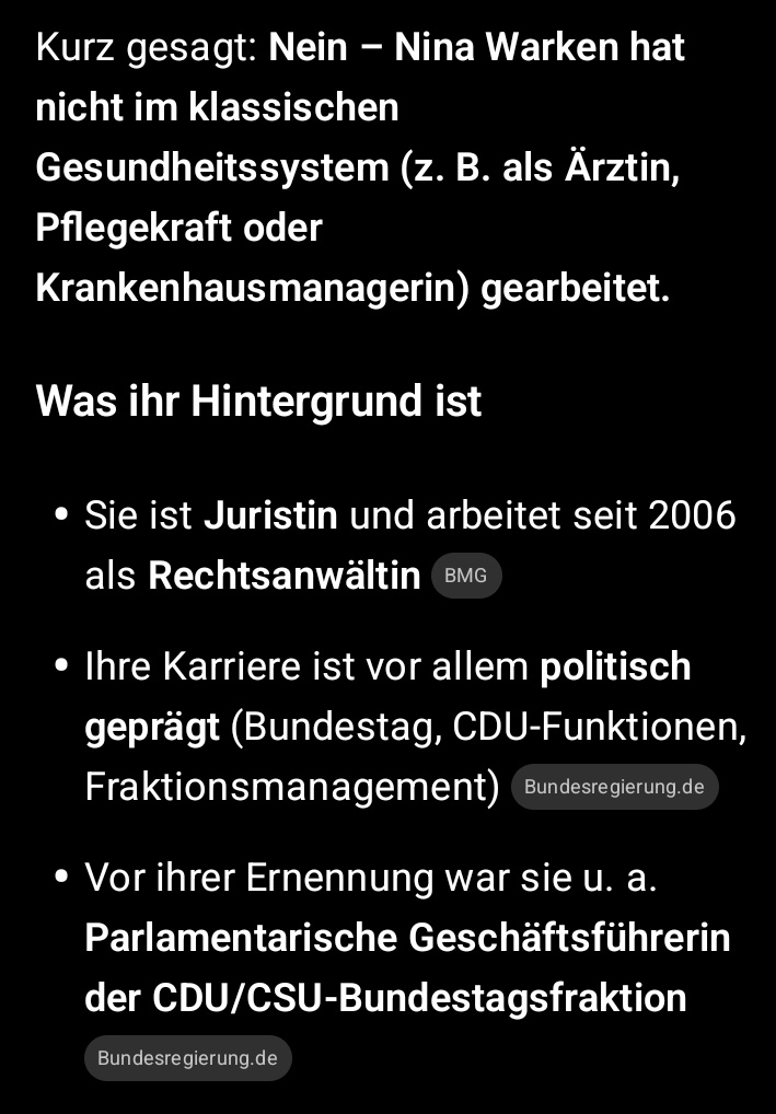 sasvesalein's tweet image. Das zum Thema Nina #Warken!!
Rechtsanwältin,die  nie mit dem Gesundheitswesen beruflich in Verbindung kam kam.
Noch Fragen über den Zustand dieses Landes?
