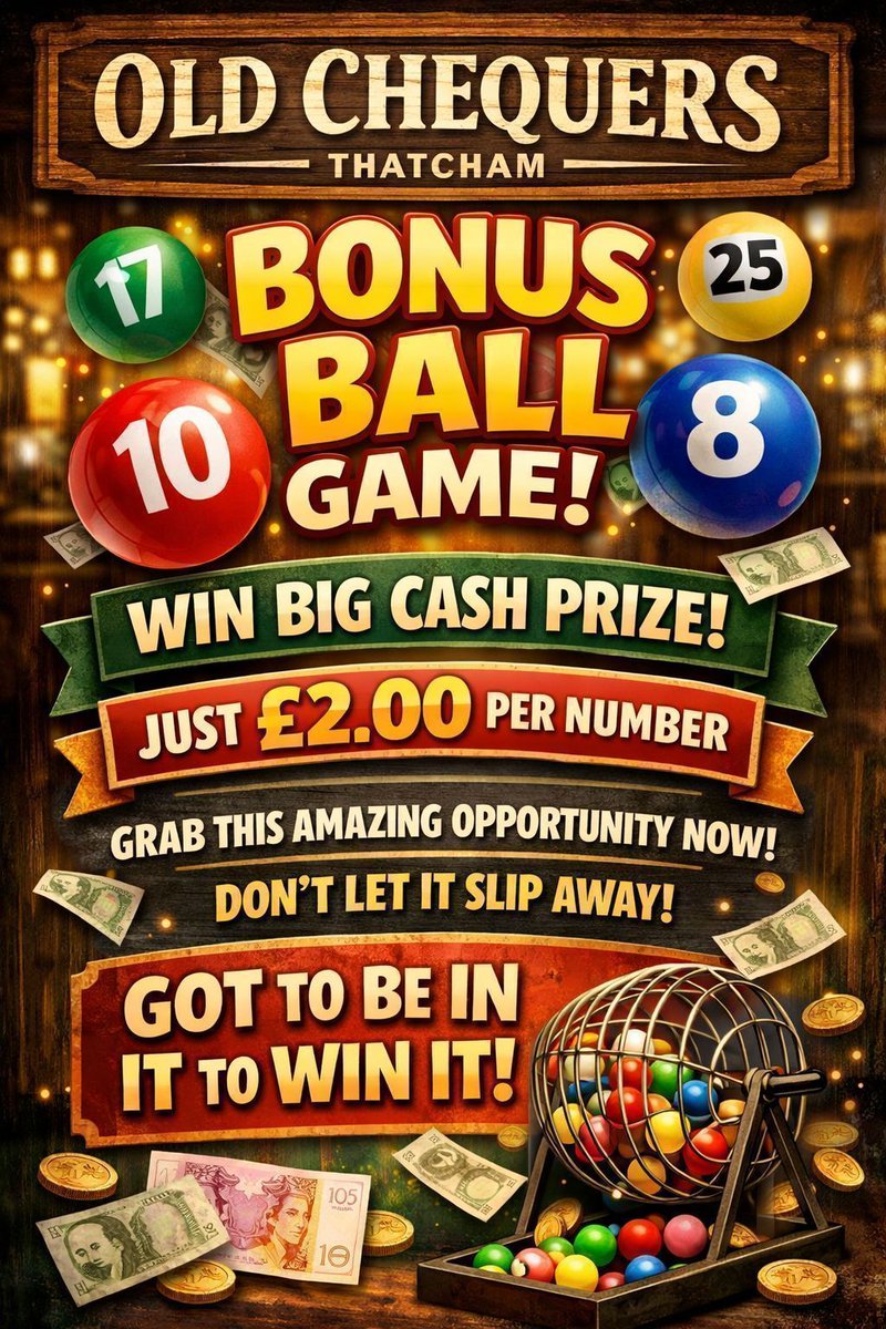 OldChequersPub's tweet image. #BonusBall #CashPrize #InItToWinIt #LocalPub #Fun  #Entertainment  #OldChequers #OldChequersThatcham