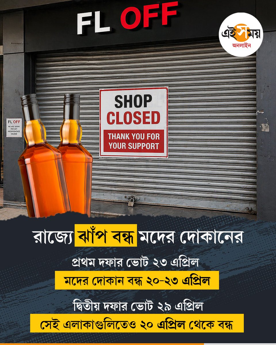 Ei_Samay's tweet image. কতদিন বন্ধ থাকবে মদের দোকান?

West Bengal Election 2026 | Liquor Shops | Election Commission
#EiSamay #eisamayonline
