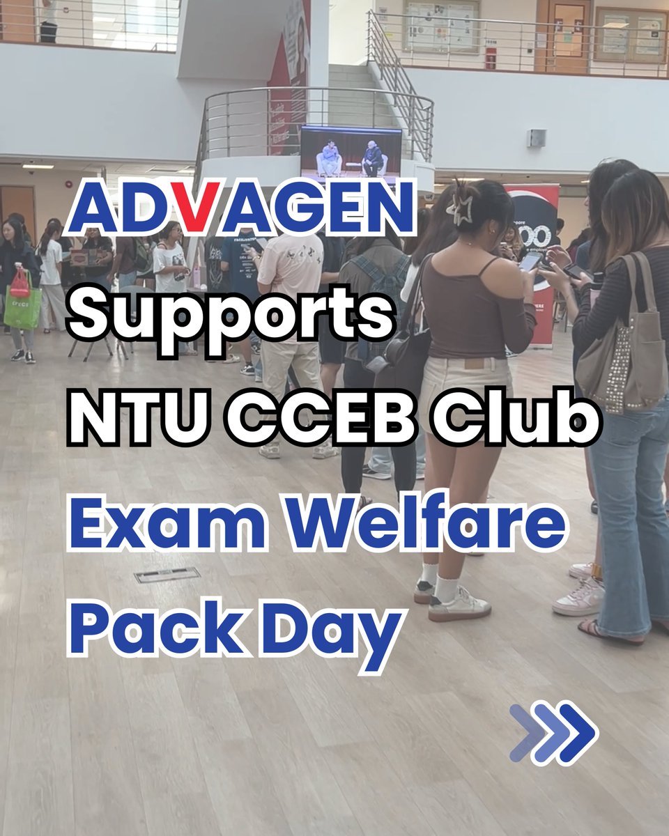 advagenltd's tweet photo. ADVAGEN Supports @NTUsg @CCEB_NTU NTU Club Exam Welfare Pack Day.
We distributed free samples of ADVAGEN PrebioTrim, a Proprietary, Science-Backed Gut Metabolism Formula, to students who were preparing for the exam season.
Good luck, everyone!

#NTU #CCEB #ExamWelfarePackDay https://t.co/Tquvb3f0i1