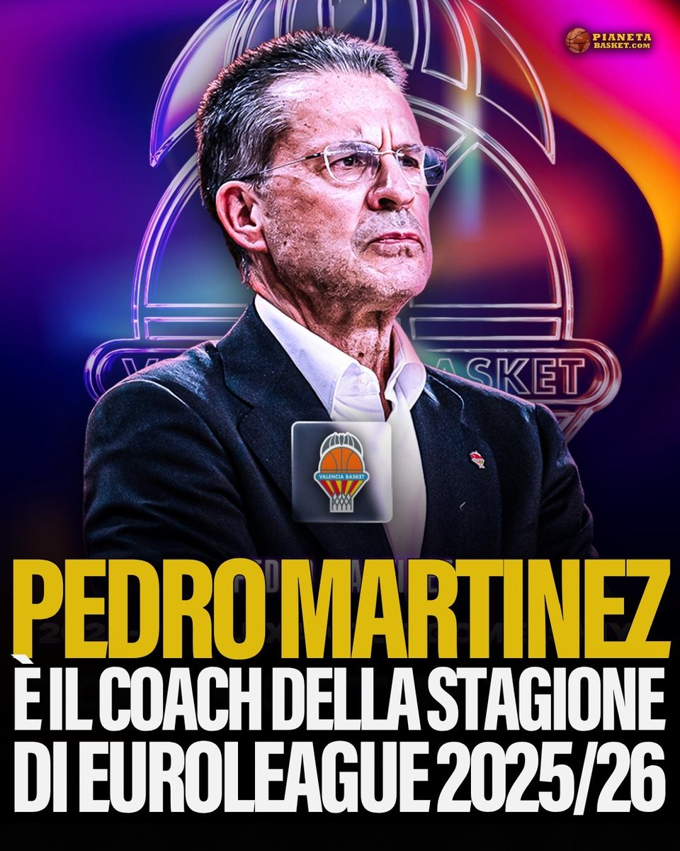 🫡 PEDRO MARTINEZ NOMINATO COME COACH DELLA EUROLEAGUE 25/26!
Il tecnico spagnolo vince ai voti: il suo Valencia, nell'anno del ritorno nella competizione, ha sorpreso tutti chiudendo al secondo posto la stagione regolare con il miglior attacco.

I VOTI: pianetabasket.com/euroleague/ped…