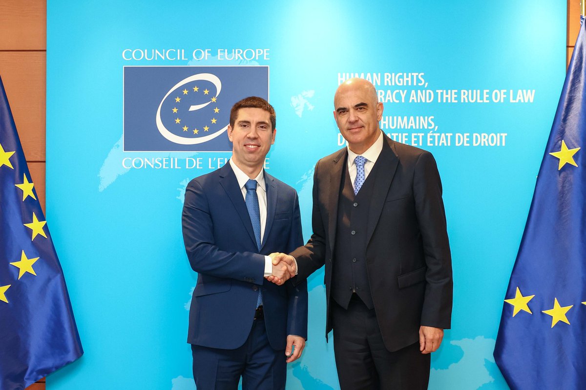 MihaiPopsoi's tweet photo. 🇲🇩🇪🇺Discussed preparations for the @coe  Ministerial Session in Chișinău, marking the end of Moldova’s CM chairmanship, with SG @alain_berset. We also signed an agreement supporting Ukraine and tackling violence against women. CoE support remains key for reforms and our EU path. https://t.co/TBY1nBvVkN